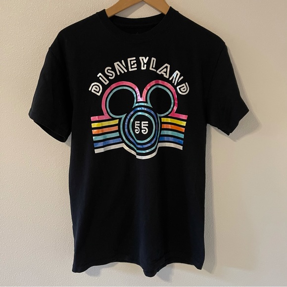 Disney Parks Retro Disneyland Mickey Mouse Neon 55 Black Graphic Tee-Medium - Picture 1 of 6
